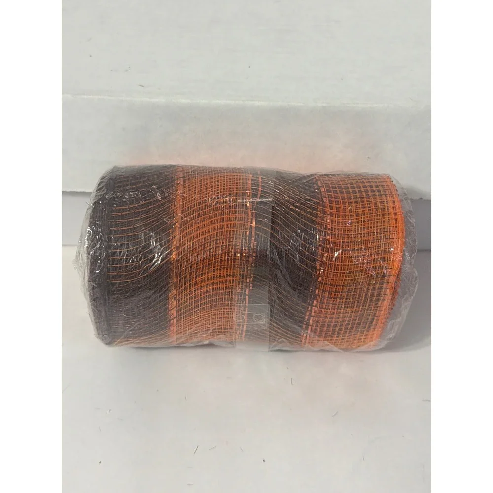 Hobby Lobby Fall Deco Mesh Ribbon Orange Brown Striped 5.5 Inch x 30 Feet
